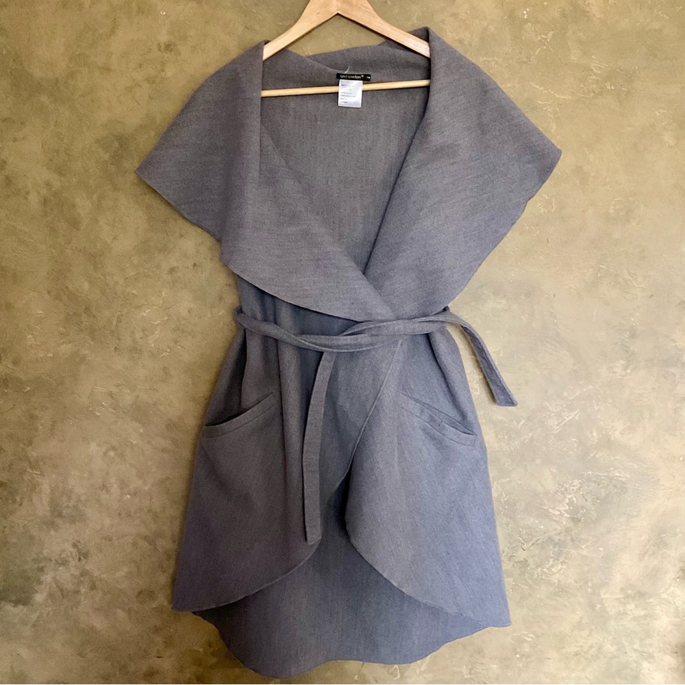 QED London Felted Draped Collar Belted Sleeveless Wrap Coat Vest